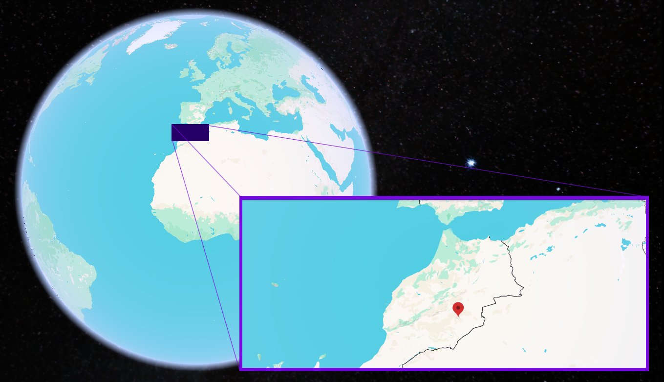 Alnif (Ktaoua formation) shown on the globe