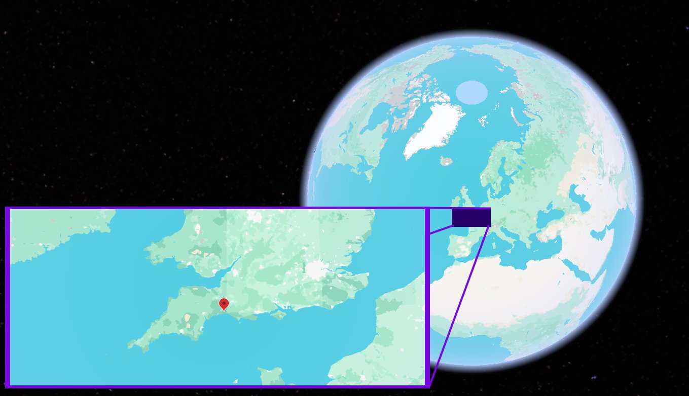 Charmouth, Dorset shown on the globe