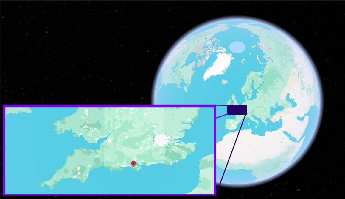 Compton Bay, Isle of Wight shown on the globe