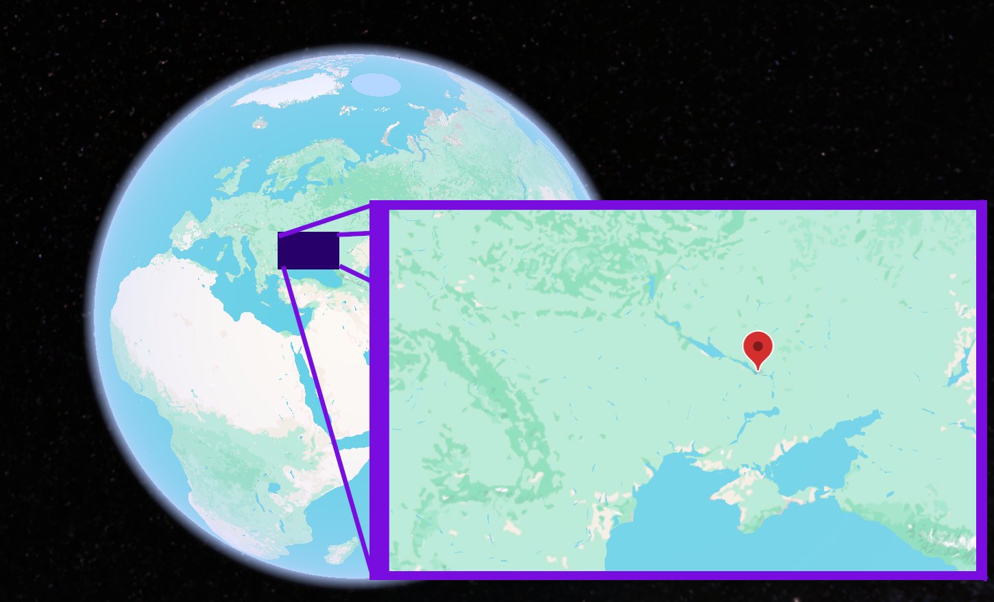 Dnipro River, Kamianske shown on the globe