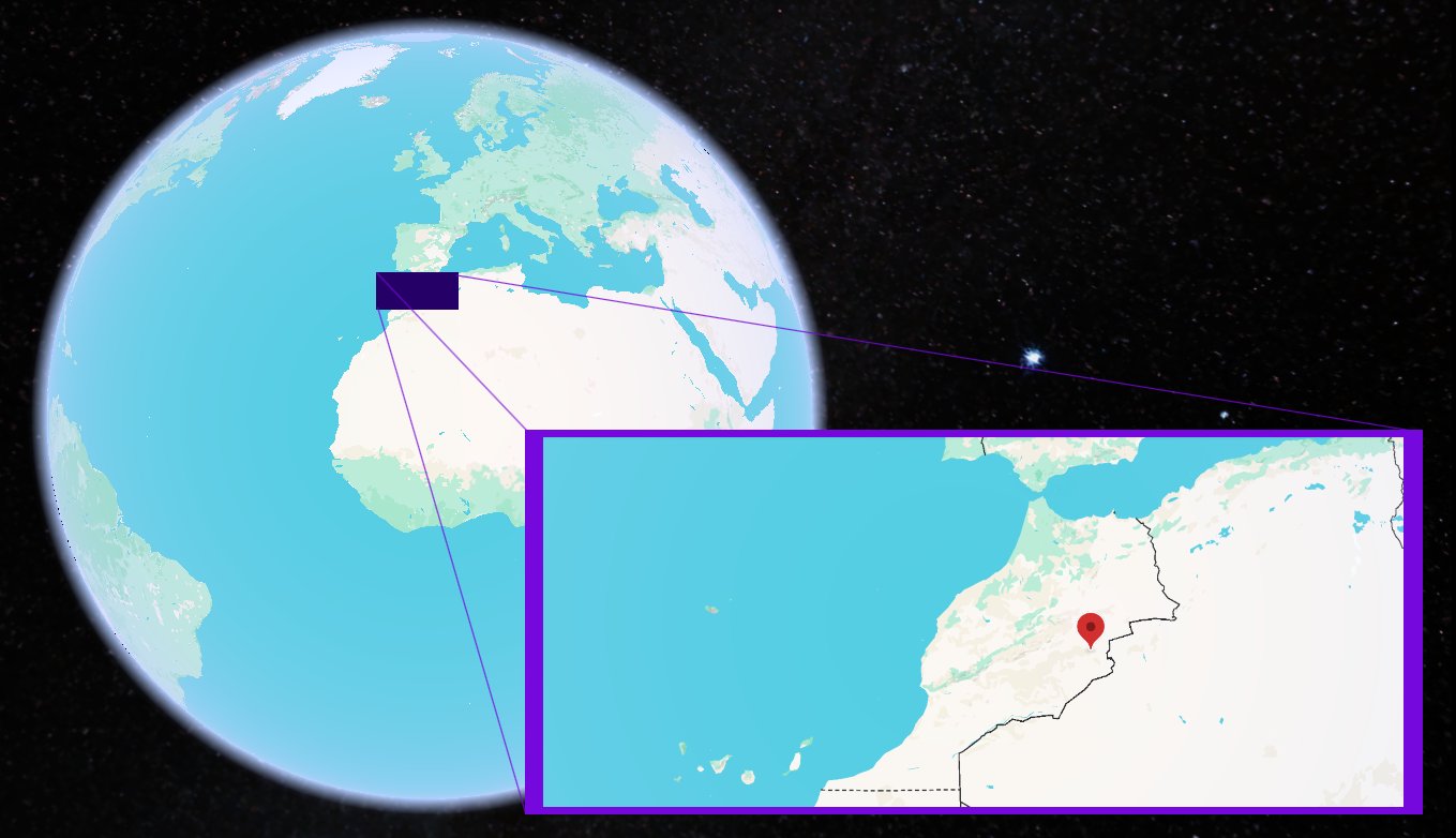 Ighas mountain shown on the globe