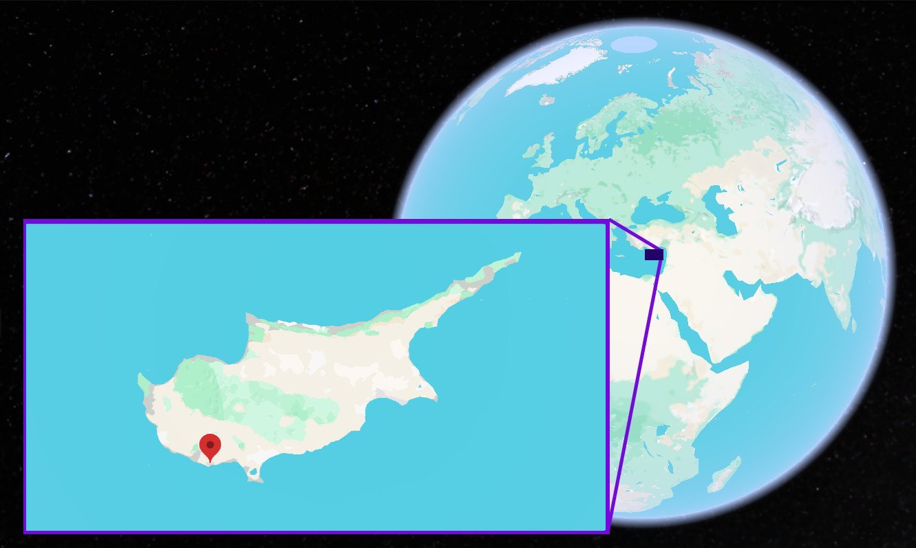 Cape Aspro, Pissouri shown on the globe