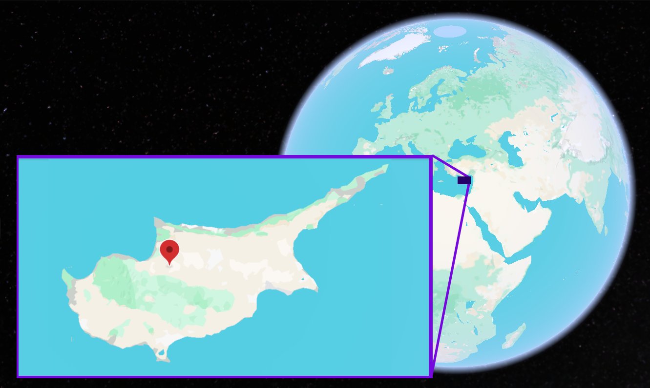 Potami village (Miocene) shown on the globe